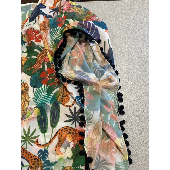 Lulla Collection by Bindya Tropical Animal Print Kimono Coverup Pom Fringe NWOT - Picture 7 of 12